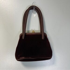 Vintage Carolyne Barton Brown Burgundy Velvet Evening Purse Satin Handles‎